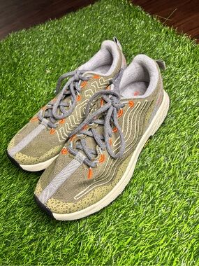 Men's New Balance Athletic Sneakers in Olive with Orange Accents
